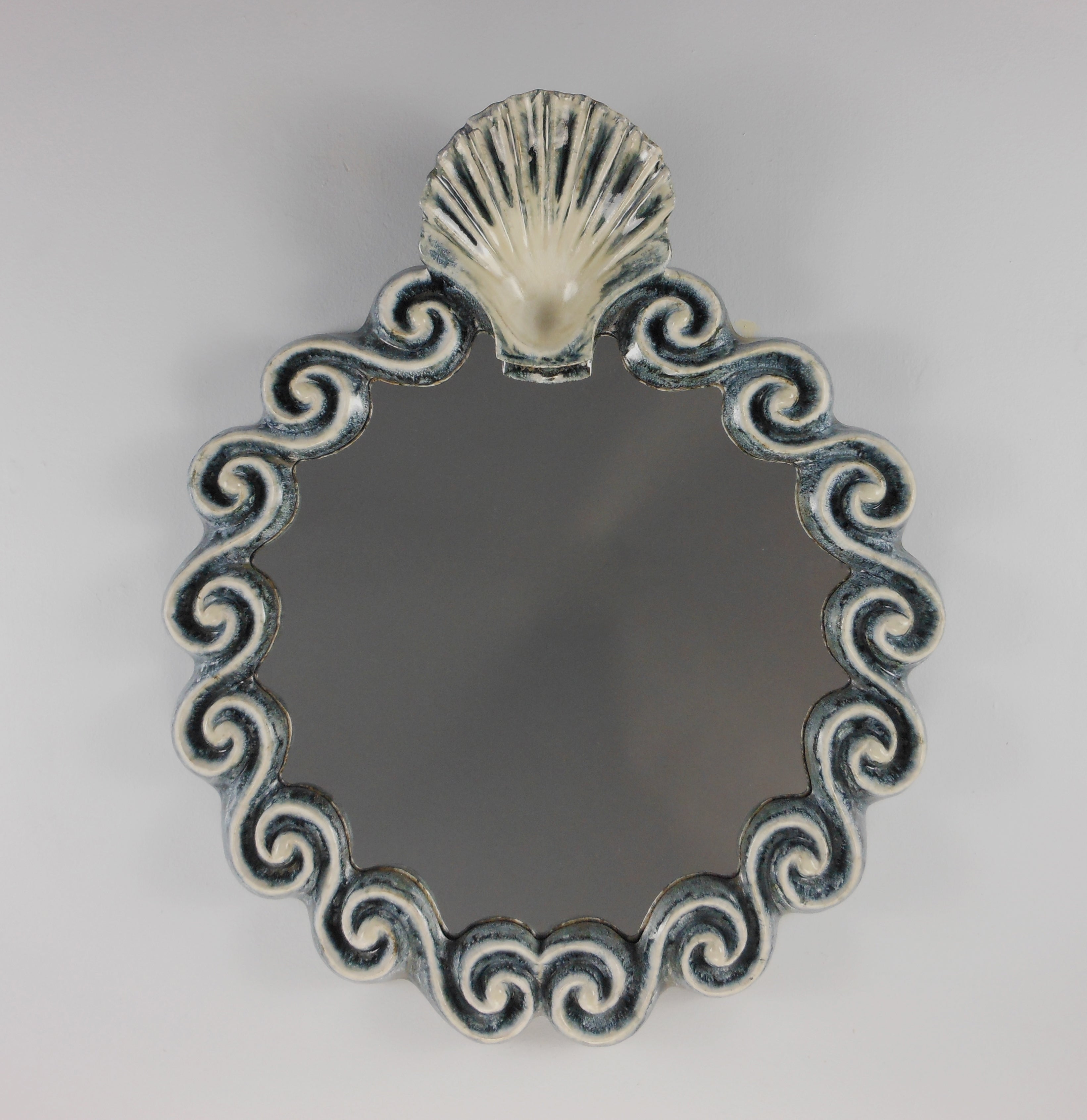 Glazed Ceramic Shell Mirror by Gail Dooley For Sale