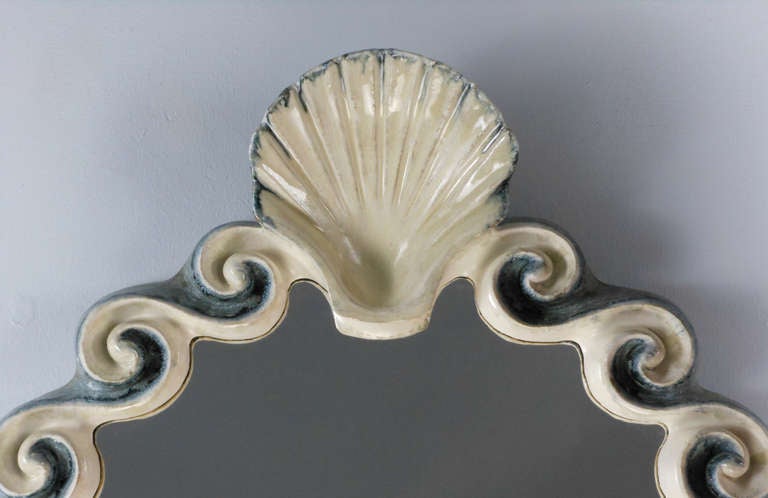 British Glazed Stoneware Scallop Mirror by Gail Dooley