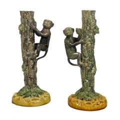 A Pair of Ceramic Monkey Candlesticks by Manuel Cipriano Gomez