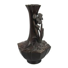 A Japanese Patinated Bronze Vase with Irises
