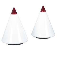 A  Large Pair of Italian Red and White Cone Lamps by Giusto Toso