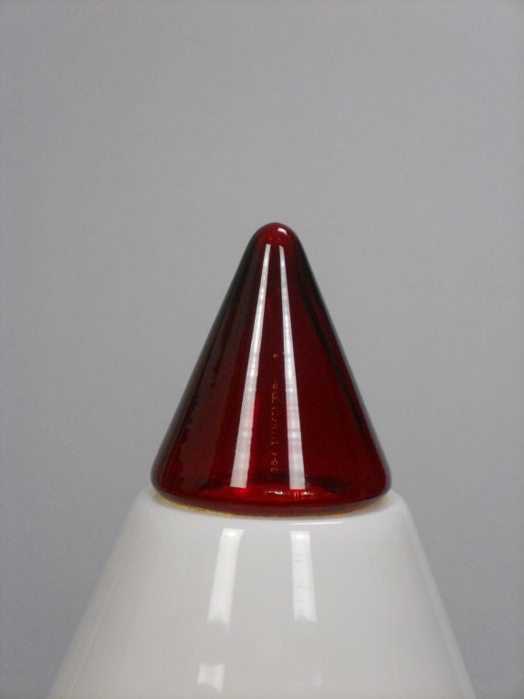 Late 20th Century A  Large Pair of Italian Red and White Cone Lamps by Giusto Toso