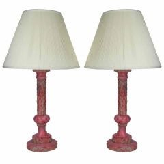 A Pair of Italian Pink Marble Lamps