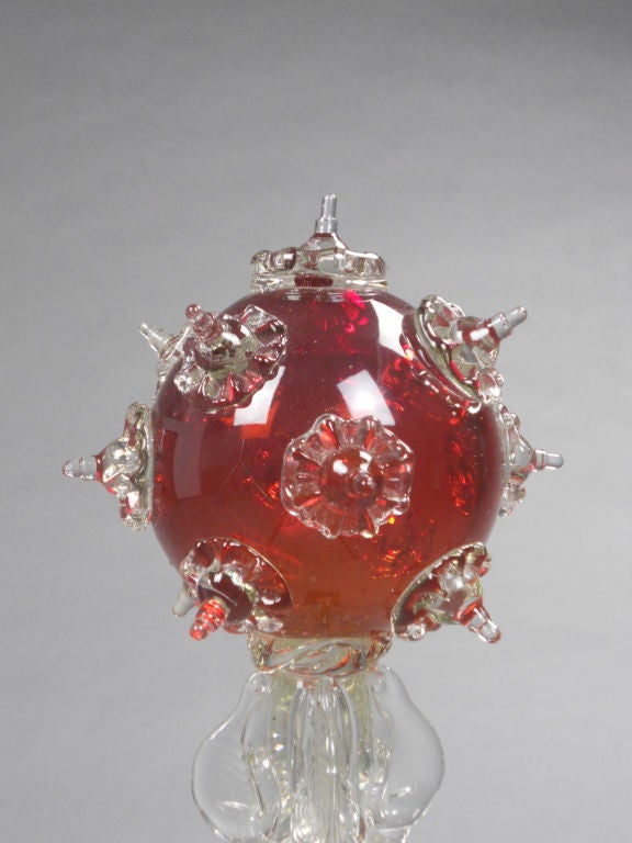 Mid-Century Modern Italian Murano Ruby Red and Clear Glass Sceptre For Sale