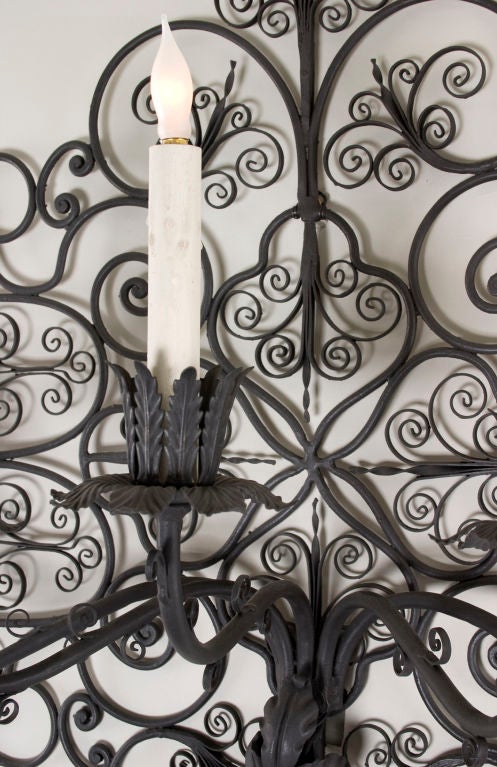 Unknown Large Pair of Wrought Iron Five-Light Sconces For Sale