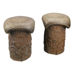 A Rare Pair of Swedish Earthenware Tree Trunk Stools