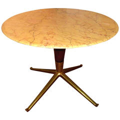 1940s Italian Marble and Brass Side Table in the Manner of Ico Parisi