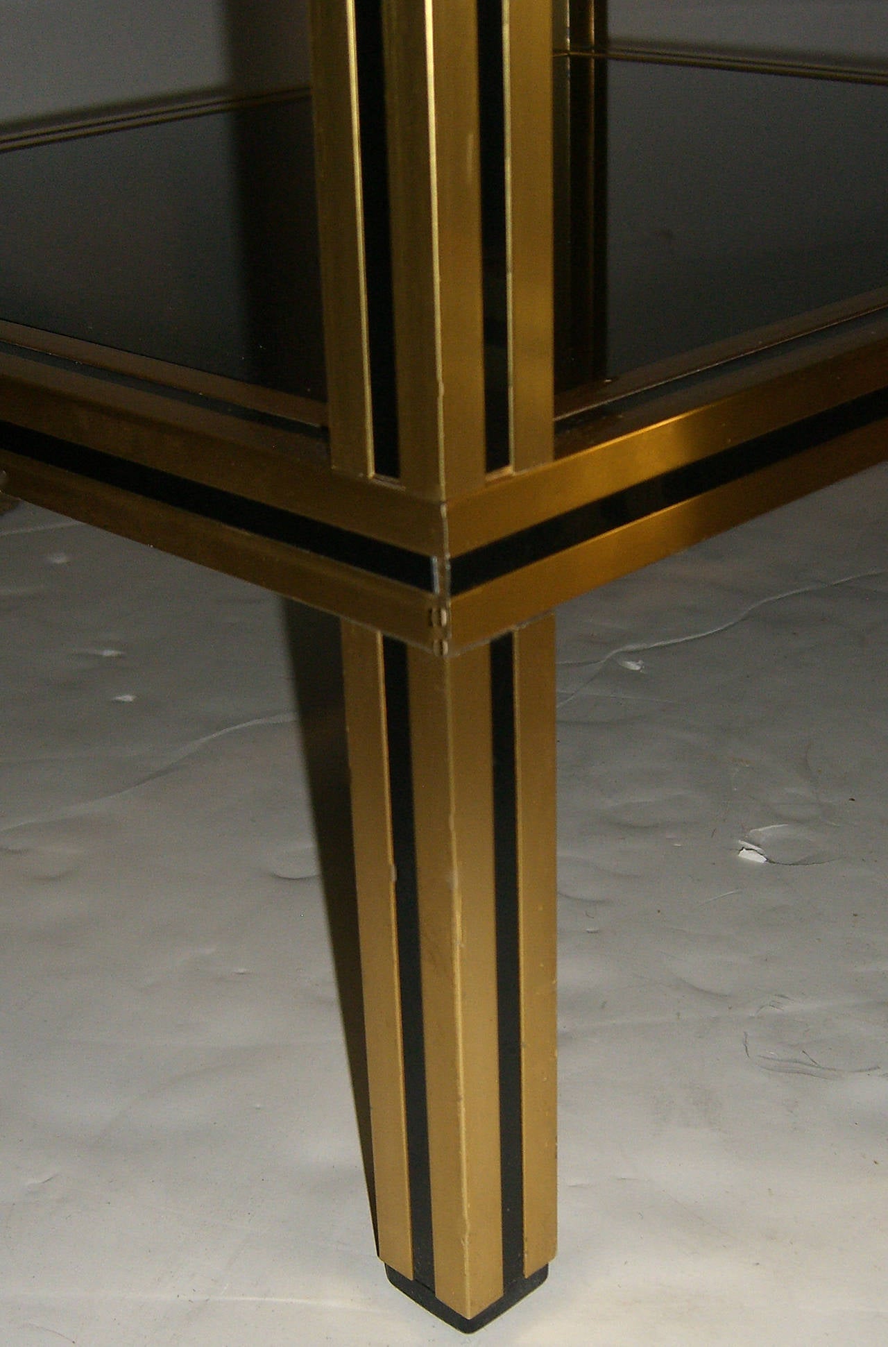 Late 20th Century Pair of French Gilt Brass and Black Glass End Tables