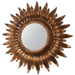Vintage French Gilt Metal Sunflower Mirror