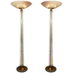 Pair of French Glass and Brass Torchieres 1