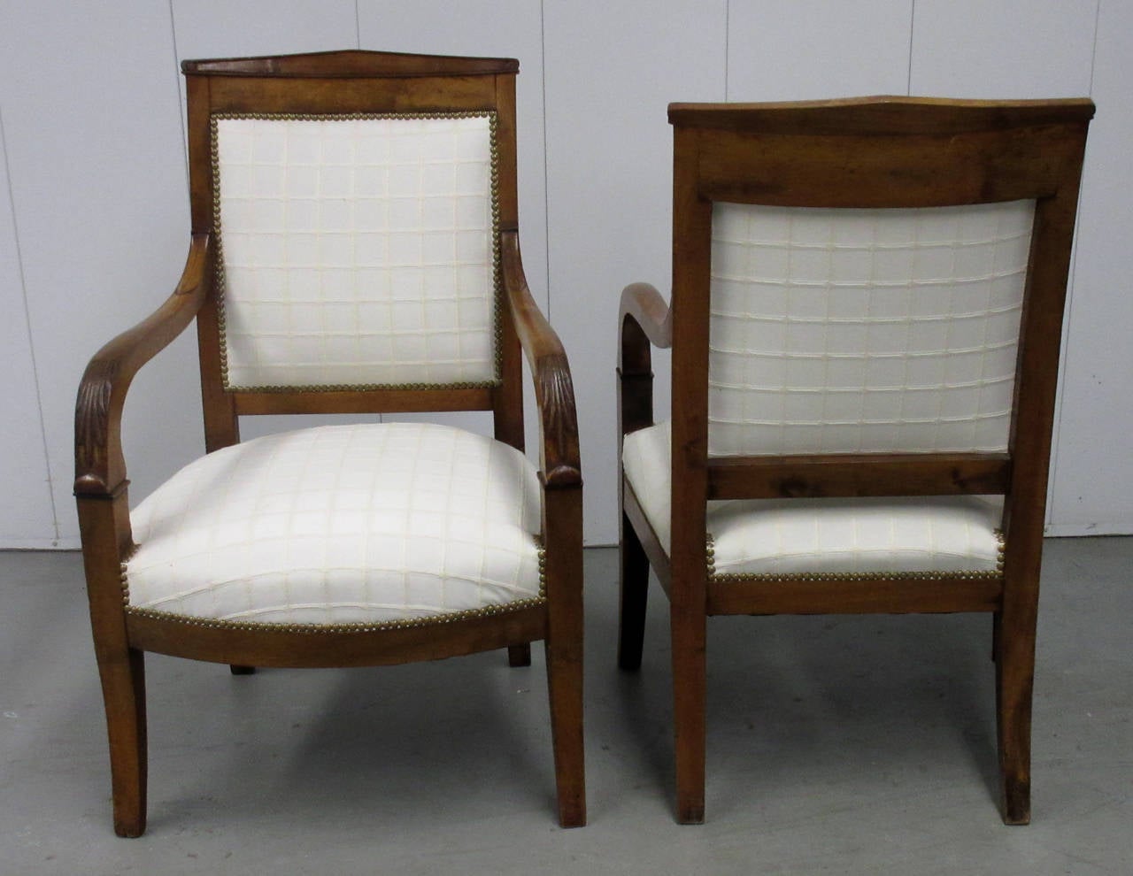 Empire Pair of Early 19th Century French Walnut Fauteuils