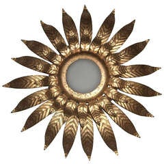 1940's French Gilt Metal Sun Burst Ceiling Pendant