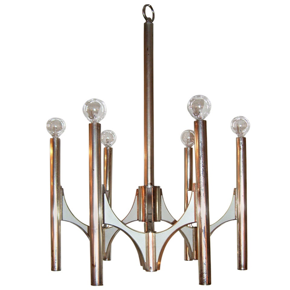 Italian Mid-Century Modern Six-Arm Chandelier Designed by Gaetano Sciolari