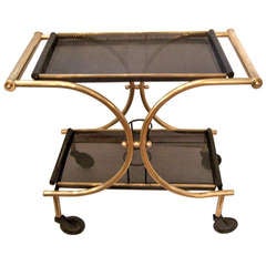 Rare Mathieu Matégot Brass and "Rigitulle" Bar Cart