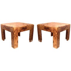 A Pair of French Burlwood Veneer Square Side Tables