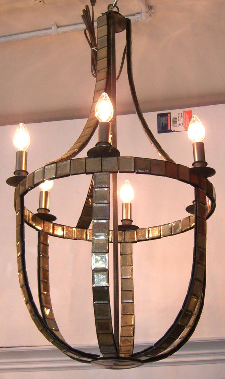 French 6 Light Mirrored Chandelier in the Style of Serge Roche In Excellent Condition In Mt Kisco, NY