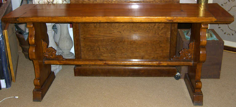 Ornate English Carved Wood Trestle Table