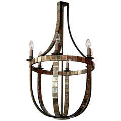 French 6 Light Mirrored Chandelier in the Style of Serge Roche