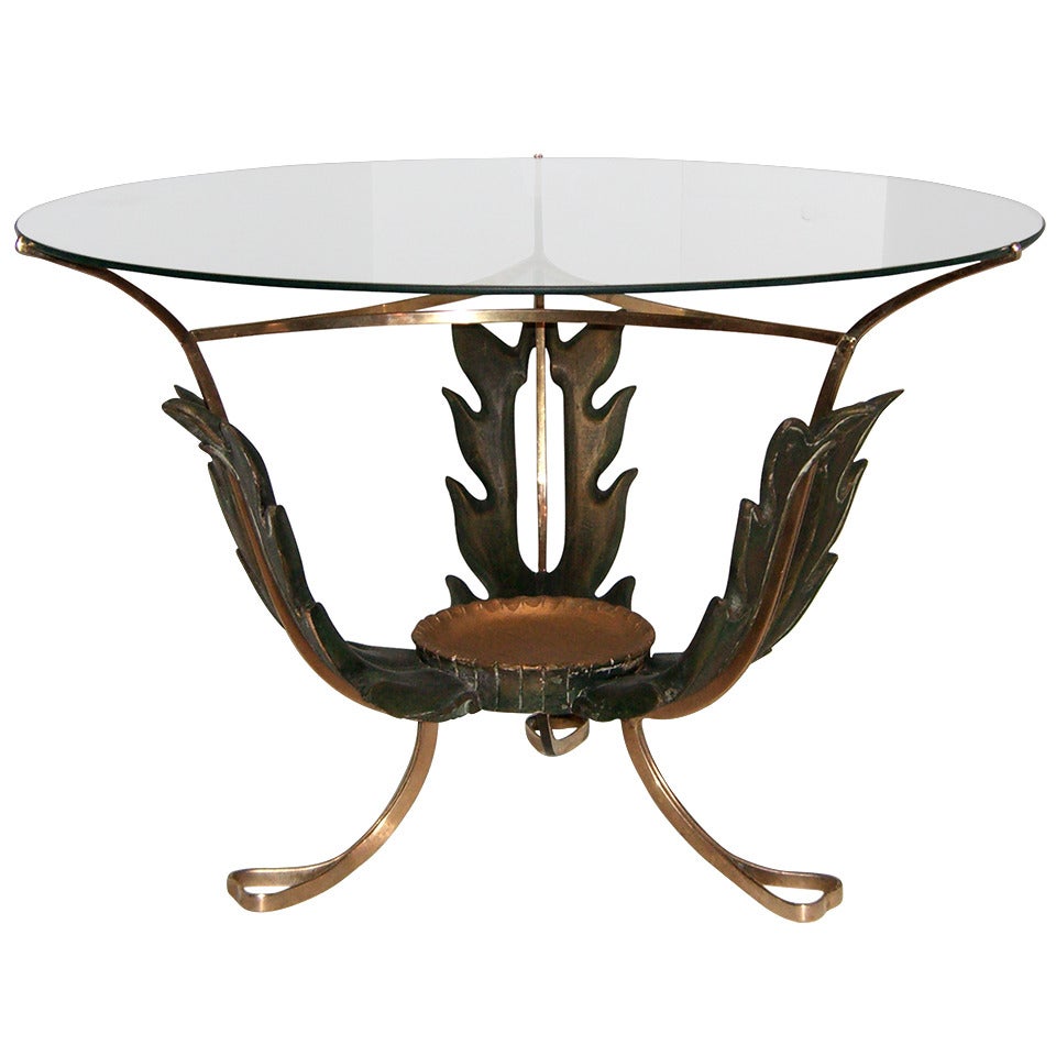 A 1940s Italian Brass and Carved Wood  Cocktail Table