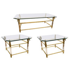 Set of Vintage French Brass and Lucite Horse Head Glass Top Tables 12