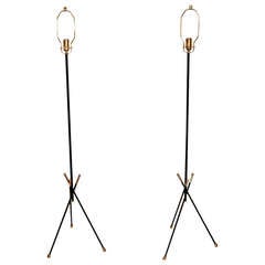 Pair of French Mid-Century Modern Tripod Floor Lamps