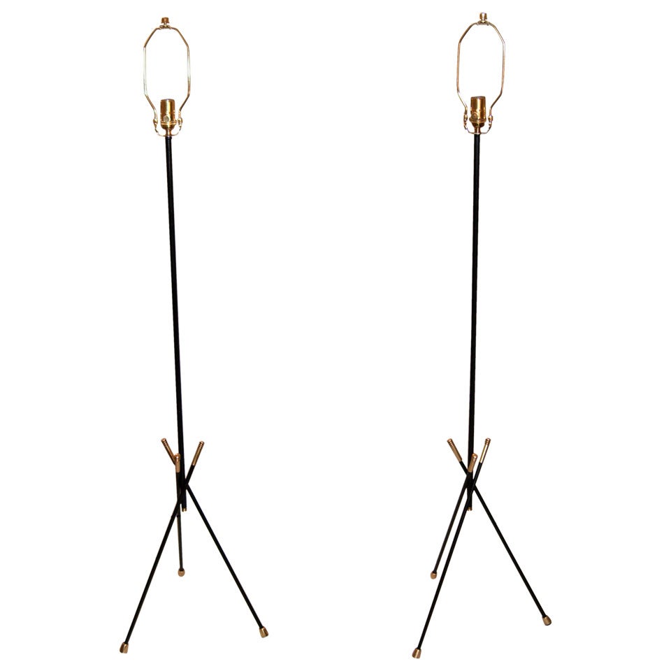 Pair of French Mid-Century Modern Tripod Floor Lamps