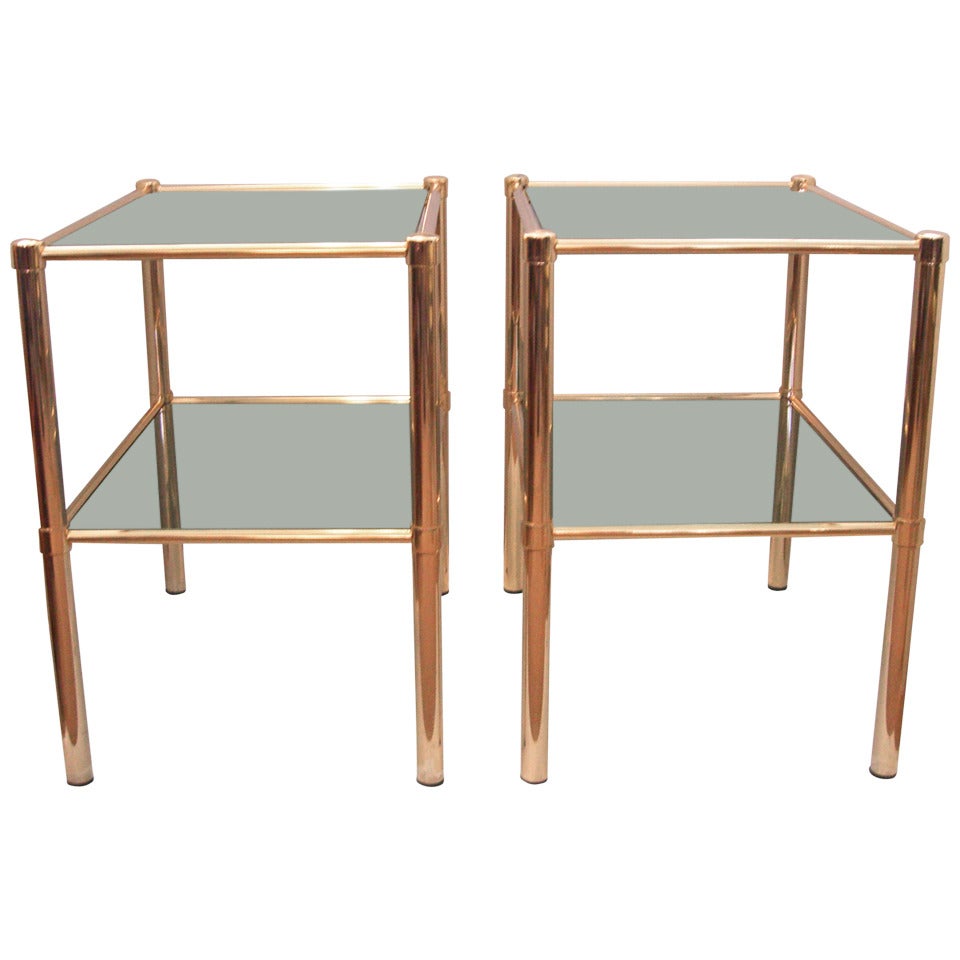 A Pair of Italian Gold Finish Metal End Tables