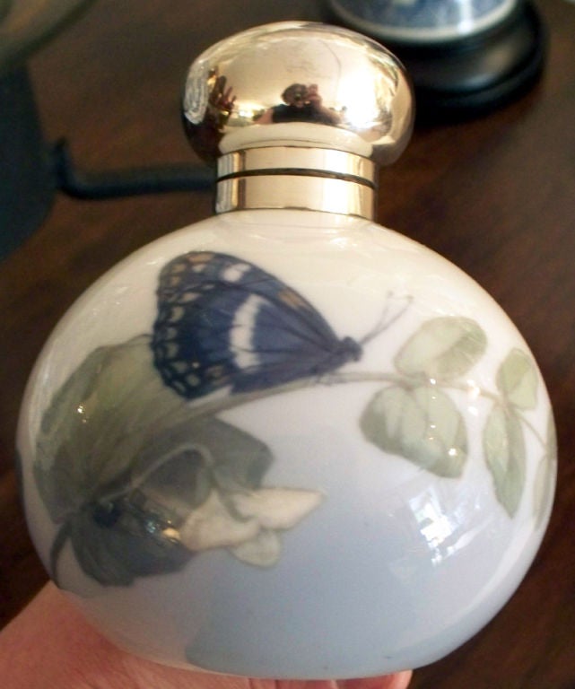Danish Art Nouveau Period Porcelain & Sterling Perfume Bottle
