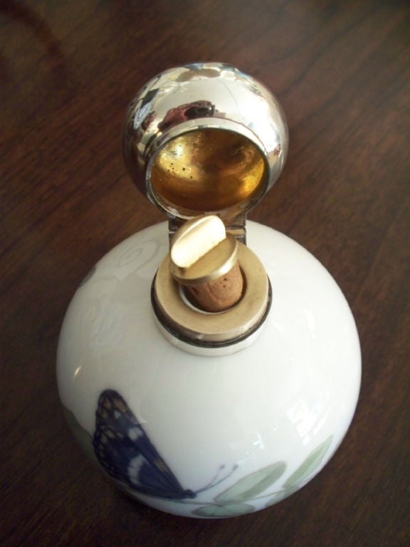 20th Century Art Nouveau Period Porcelain & Sterling Perfume Bottle