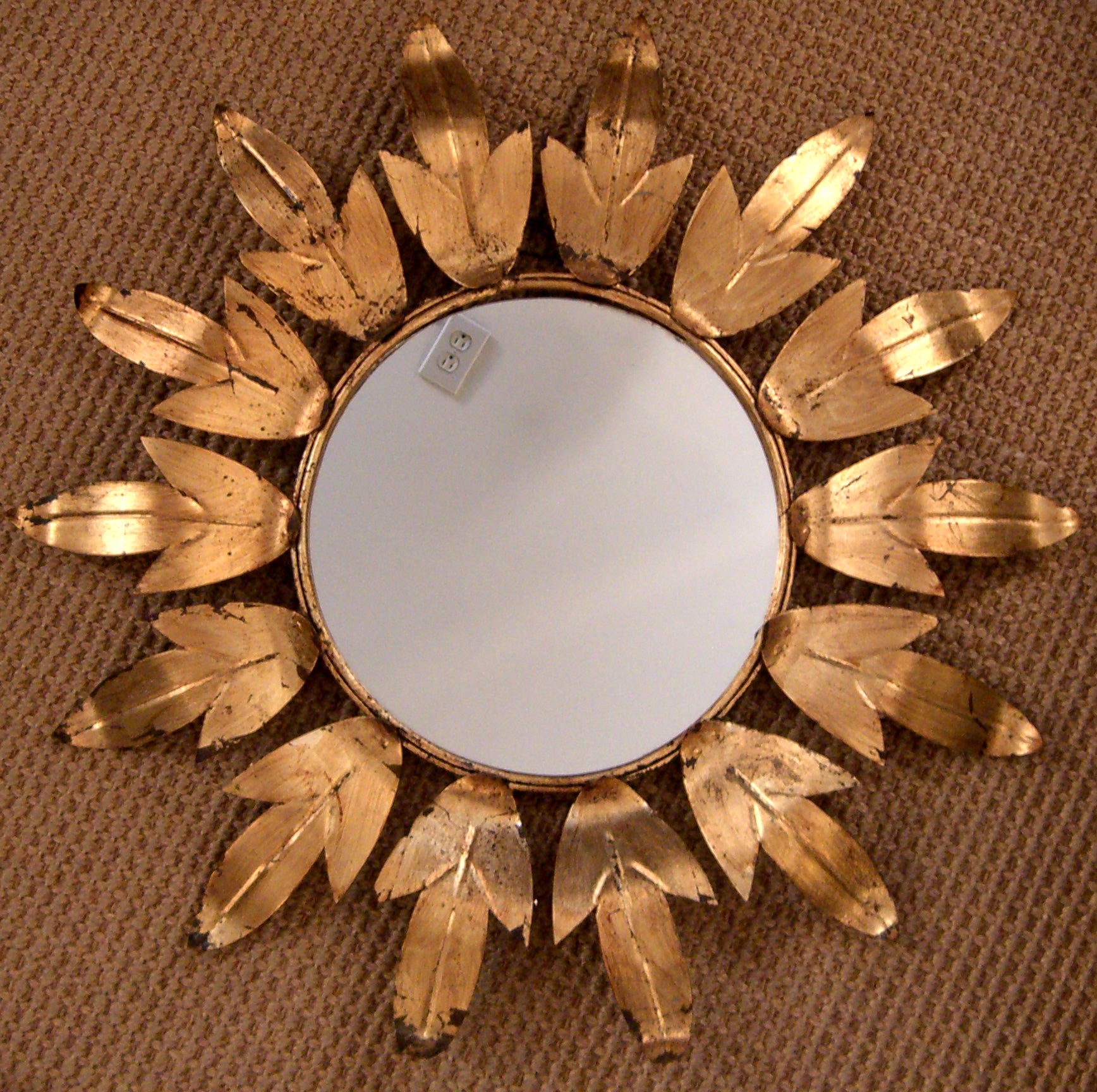 Vintage French Gilt Metal Sunburst Mirror