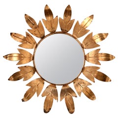 Vintage French Gilt Metal Sunburst Mirror