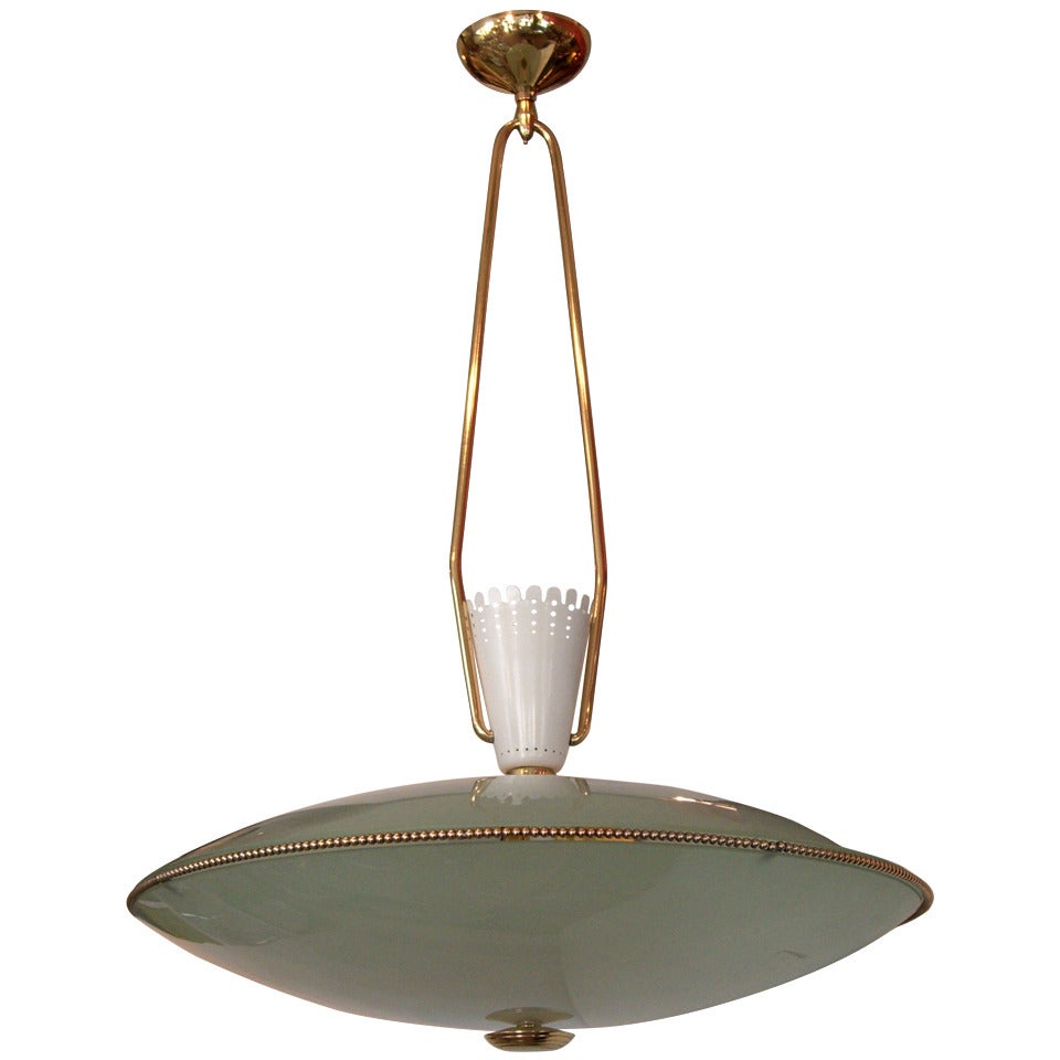 Saucer Form Glass and Brass Pendant Chandelier Attributed to Stilnovo