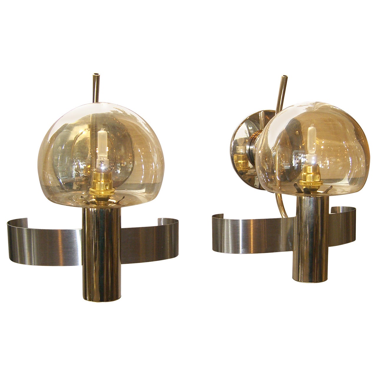 Pair of Mid-Century Modern Italian Glass and Metal Wall Lights