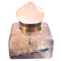 Antique Exquisite Rose Quartz Inkwell