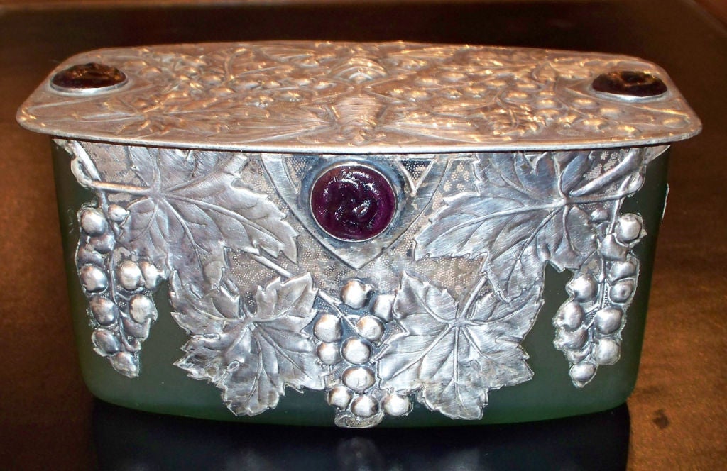Art Nouveau Period Silver & Glass Biscuit Box