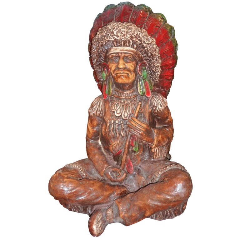 Vintage Glazed Ceramic Indian Chief Cigar Store Display at 1stDibs