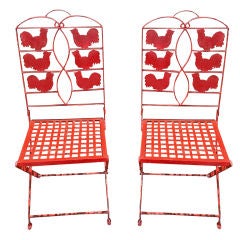 Vintage Pair of Delightful 1940's Iron "Rooster" Garden Chairs
