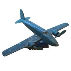 Vintage Wood Airplane Model on Stand