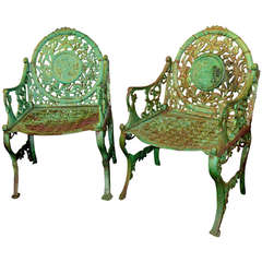 Pair of Unique Early 20th Century Cast Iron Garden Chairs