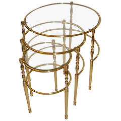 Vintage French Brass and Glass Circular Nesting Tables