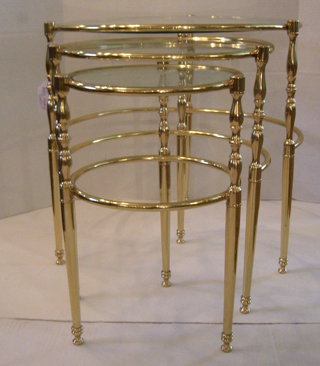 Vintage French Brass and Glass Circular Nesting Tables In Excellent Condition In Mt Kisco, NY