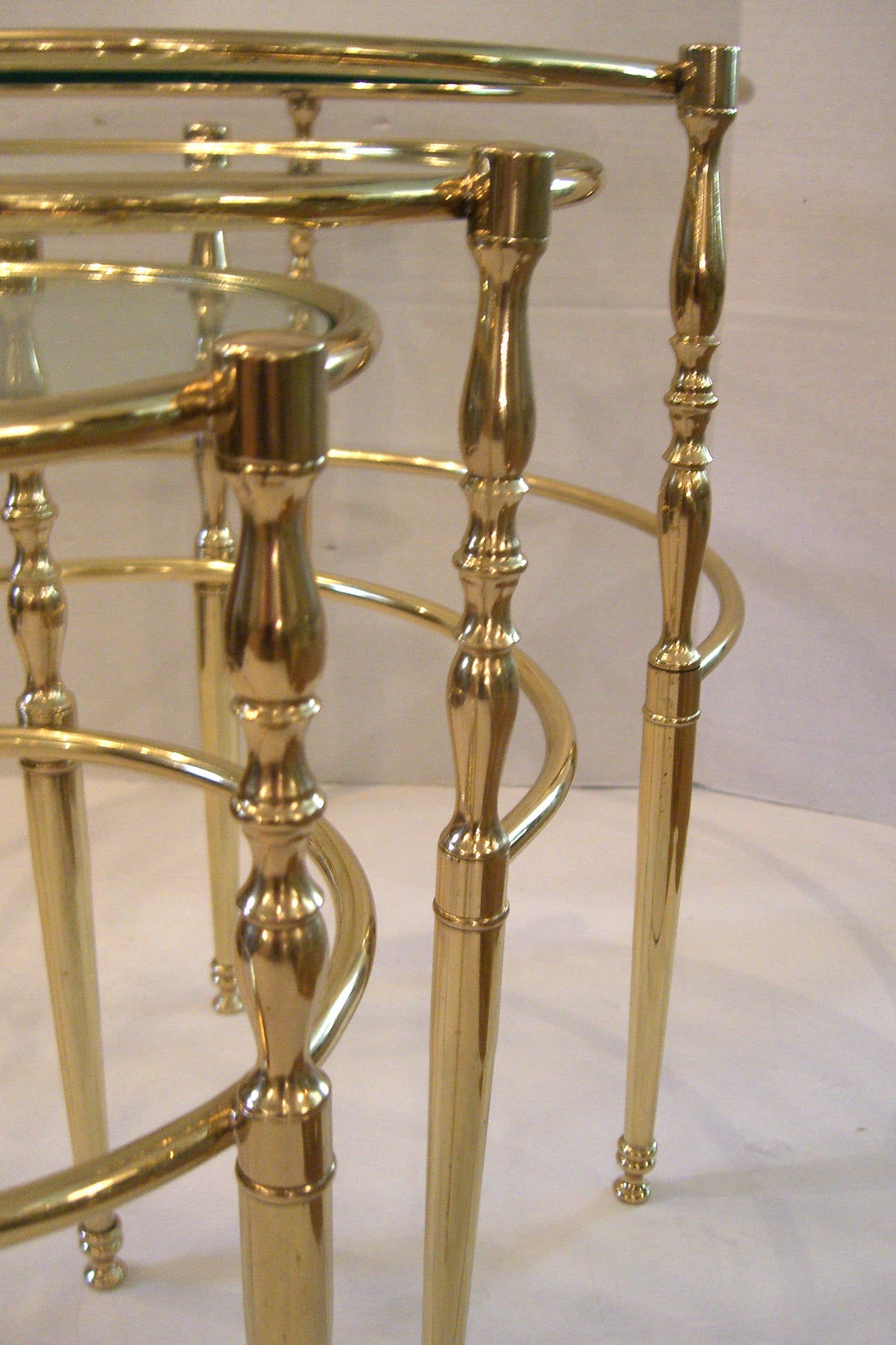 Mid-20th Century Vintage French Brass and Glass Circular Nesting Tables