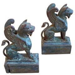 Proud Pair of 19th Century Cast Iron Griffin Bookends
