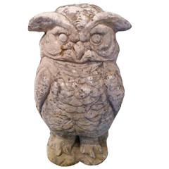 Vintage Large English Cast Stone Owl Garden Statue