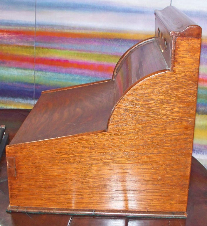 Late 19th Century Irish Oak & Brass Tambour Writing Box In Good Condition In Mt Kisco, NY