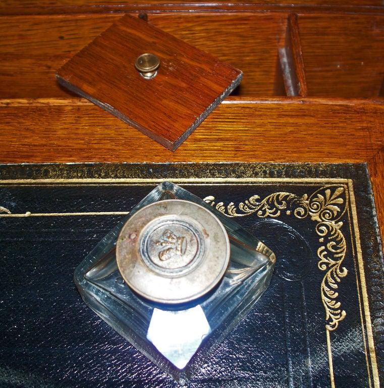 Late 19th Century Irish Oak & Brass Tambour Writing Box 5