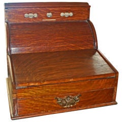 Late 19th Century Irish Oak & Brass Tambour Writing Box