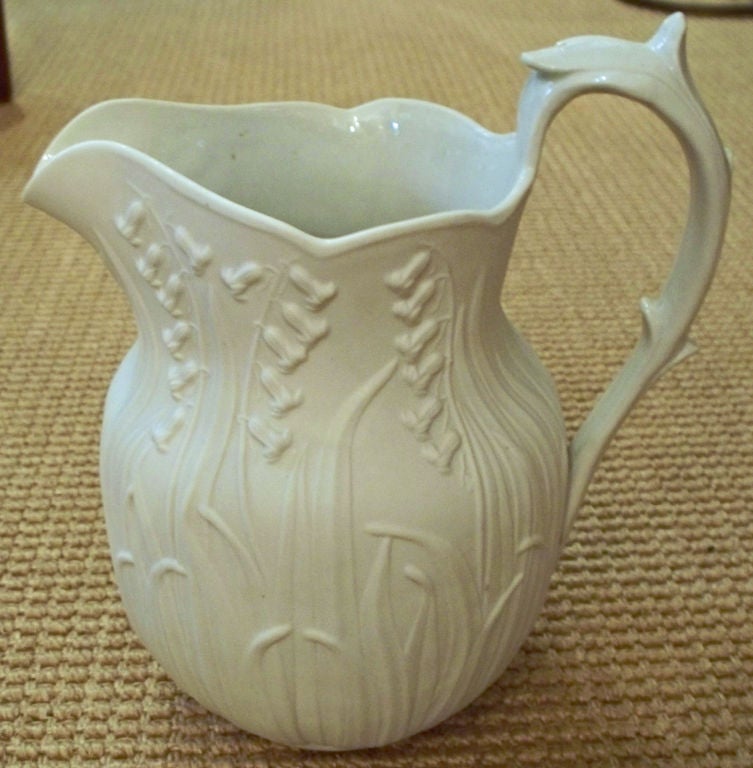 A lovely gray/white tone parianware water pitcher produced by Edward Walley.  From the private collection of designer Joan Vass.