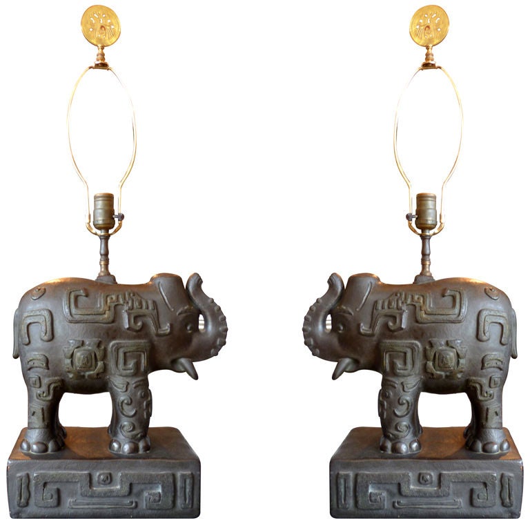 Mid Century Stylized Elephant Lamps in the Manner of James Mont