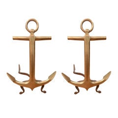 Pair of Vintage Brass Anchor Form Andirons